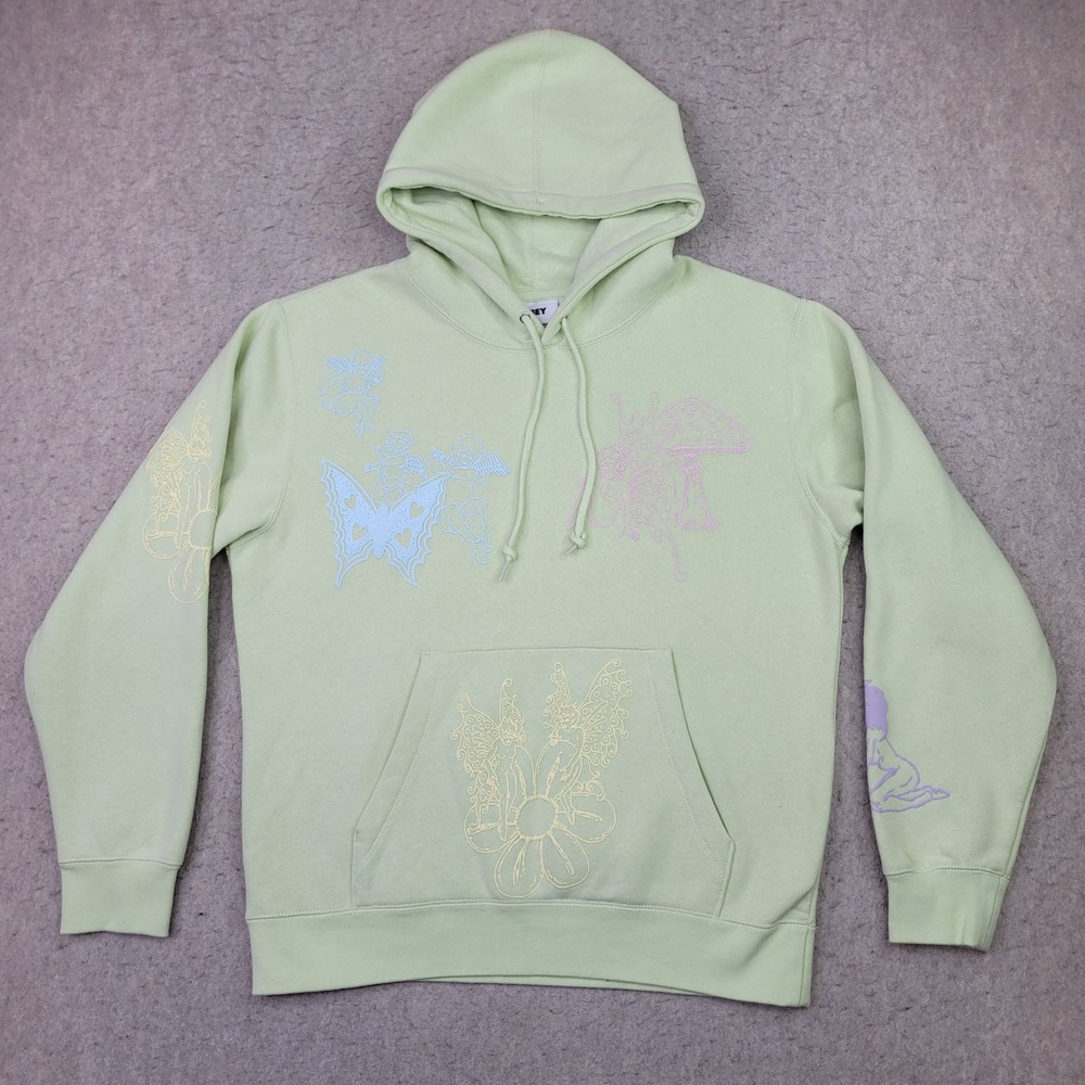 Obey Hoodie Fairy Textured Womens Medium‎ Green Pullover Sweatshirt Drawstring